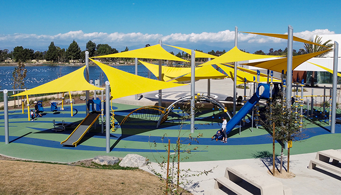 Outdoor Playground with Yellow Triangle Shades