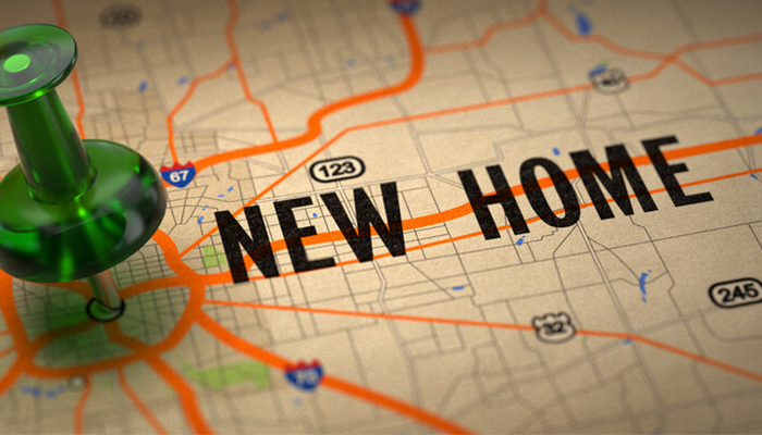 Image of map with letters "New Home"